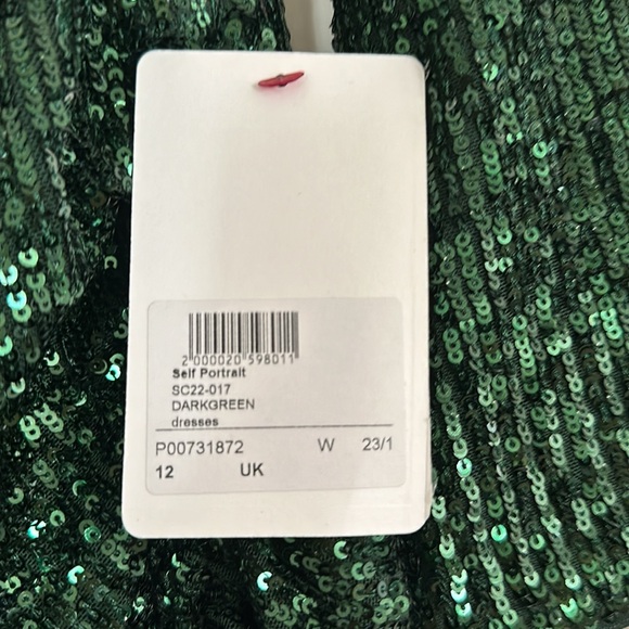 NWT Self-Portrait | Green Stretch Sequin Asymmetric Midi Dress - Picture 10 of 10